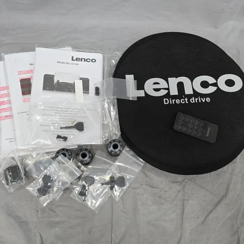 LARGE QUANTITY OF ASSORTED LENCO TURNTABLE ACCESSORIES TO INCLUDE MANUALS, KNOBS, LIDS AND FELT DISCS