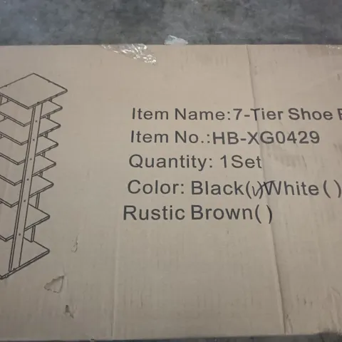 BOXED 7-TIER SHOE RACK IN BLACK - 1 BOX
