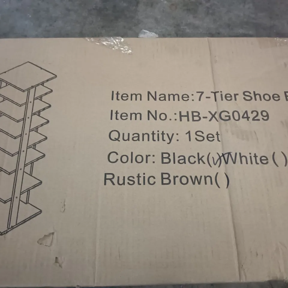 BOXED 7-TIER SHOE RACK IN BLACK - 1 BOX