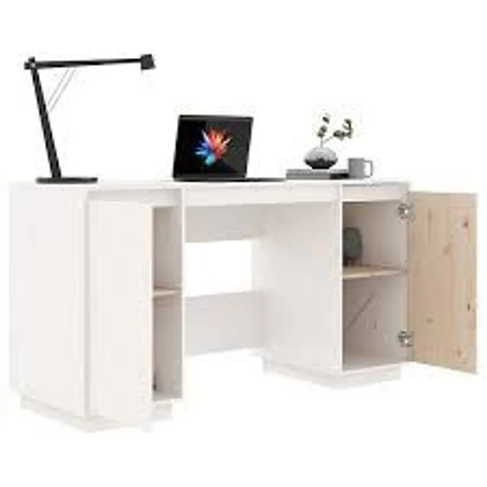 BOXED VIDAXL SOLID WOOD PINE DESK WITH CABINETS - PURE WHITE (1 BOX)