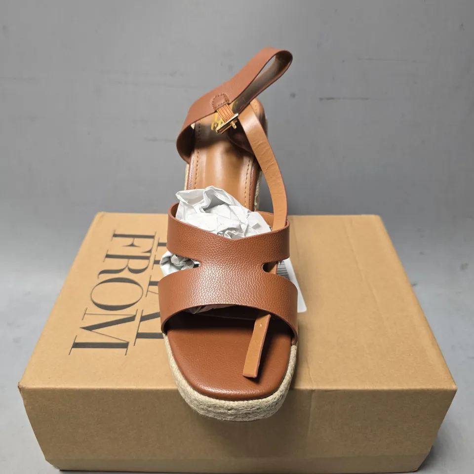 BOXED WHERES THAT FROM TAN GRAIN WEDGE SANDALS - UK 6 