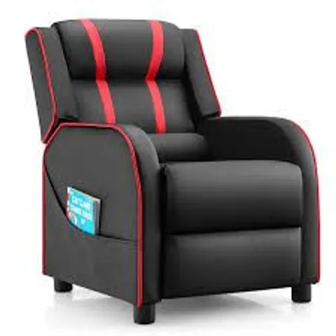 BOXED COSTWAY KIDS RECLINER CHAIR WITH ADJUSTABLE BACKREST FOOTREST & SIDE POCKETS - RED/BLACK