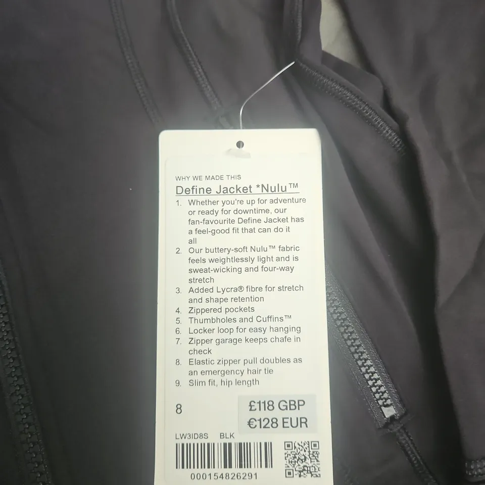 LULULEMON DEFINE JACKET NULU – BLACK, UK 8