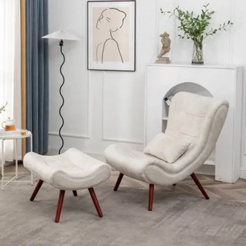 BOXED KATIA CHAIR WITH FOOTSTOOL - MICROFIBRE SUEDE CREAM (1 BOX)