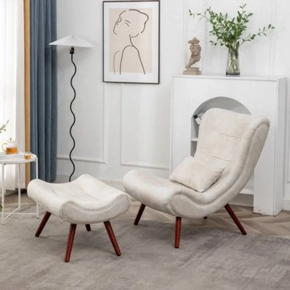 BOXED KATIA CHAIR WITH FOOTSTOOL - MICROFIBRE SUEDE CREAM (1 BOX)