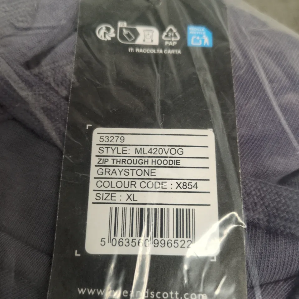 LYLE & SCOTT VINTAGE ZIP-THROUGH HOODIE – GRAYSTONE, XL