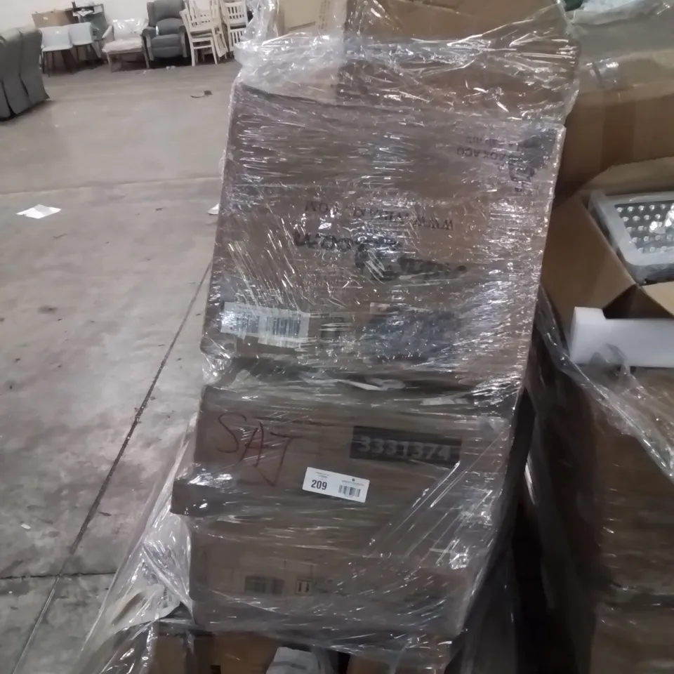 PALLET CONTAINING ASSORTED ITEMS TO INCLUDE: CORNER CABINET, AREA RUG, 4 DRAWER CHEST ECT.