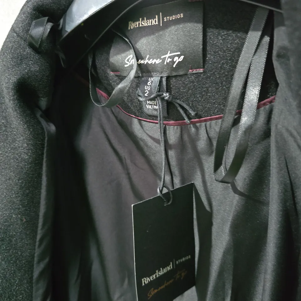 UK 6 RIVER ISLAND STUDIOS BLACK WOOL COAT – WOMEN'S LONGLINE