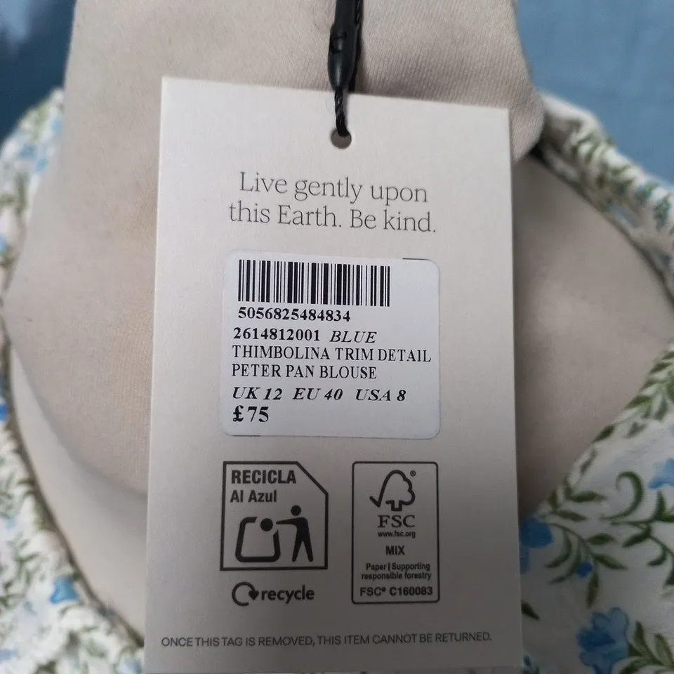 NOBODYS CHILD THIMBOLINA TRIM DETAIL PETER PAN BLOUSE - UK 12