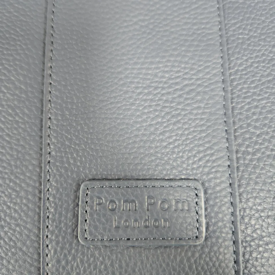 POM POM LONDON NAVY PEBBLE-GRAIN LEATHER CROSSBODY BAG WITH GOLD CHAIN STRAP