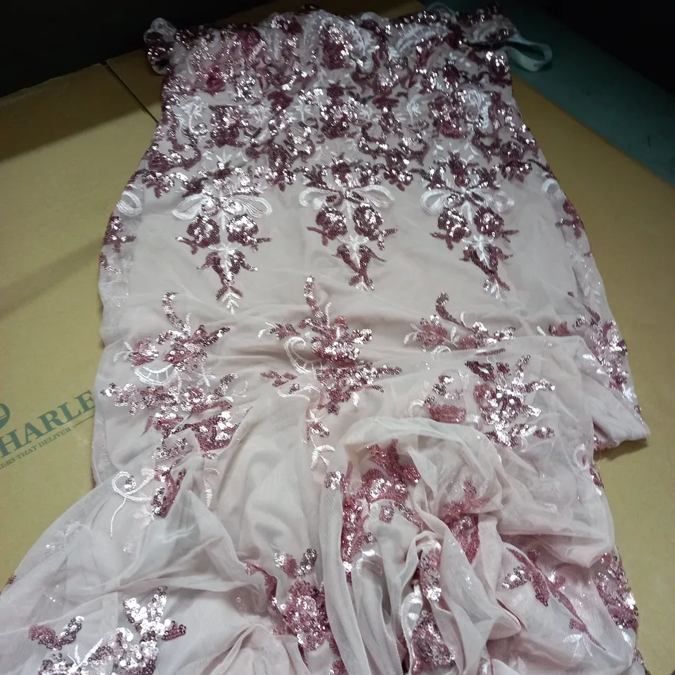 GODDIVA PINK WITH FLORAL SEQUIN DETAIL DRESS - SIZE 16
