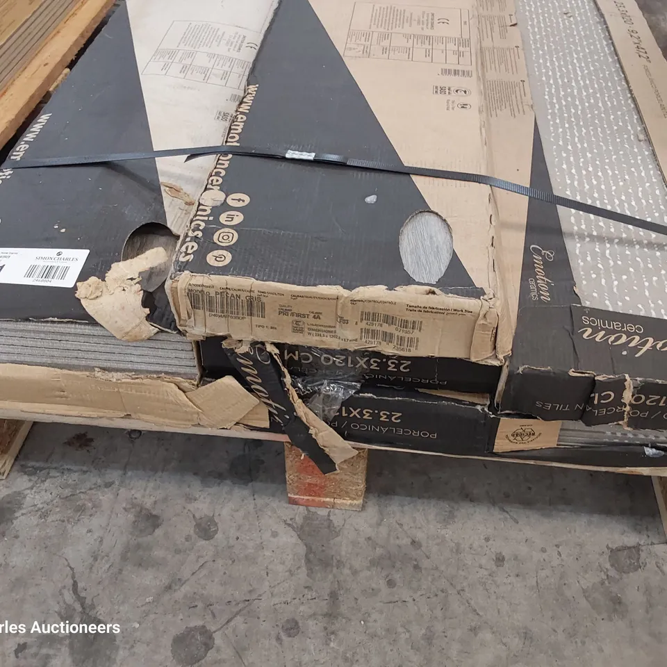 PALLET OF APPROXIMATELY 42 PEECAN GRIS TILES EACH 23.3 × 120cm TOTAL 17 sq m1