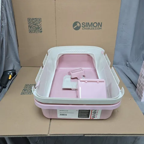 DIVPET121P OPEN CAT TOILET WITH ACCESSORIES – PINK PLASTIC LITTER TRAY
