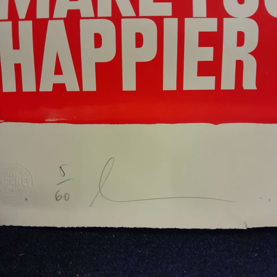 'GENTLE REMINDER - WHITE ON RED' BY HACKNEY DAVE SIGNED PRINT #5/60
