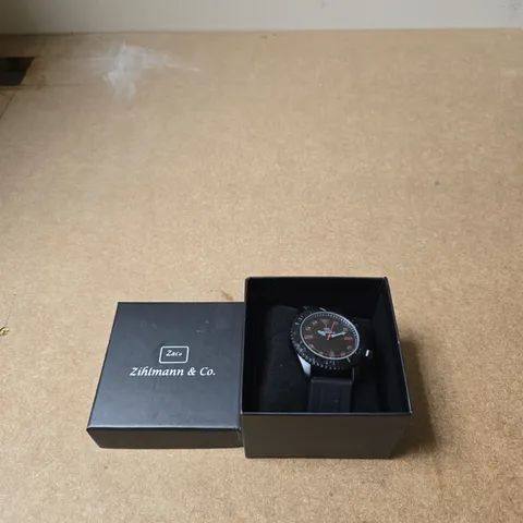 ZIHLMANN & CO. WRISTWATCH – BLACK DIAL, BLACK STRAP, BOXED