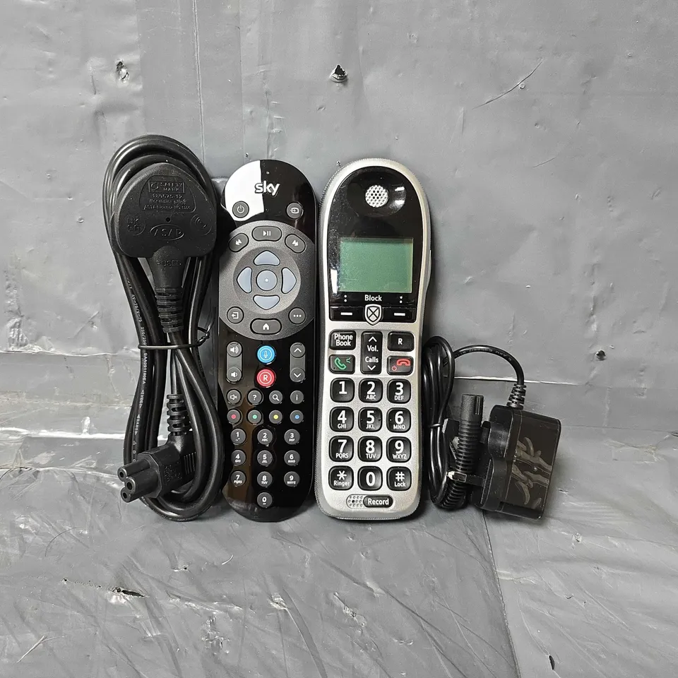 APPROXIMATELY 10 ASSORTED ITEMS TO INCLUDE - SKY REMOTE , BT BLOCK PHONE ETC