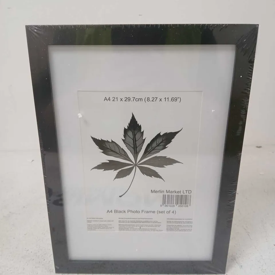 MERLIN MARKET A4 BLACK PHOTO FRAME SET OF 4 