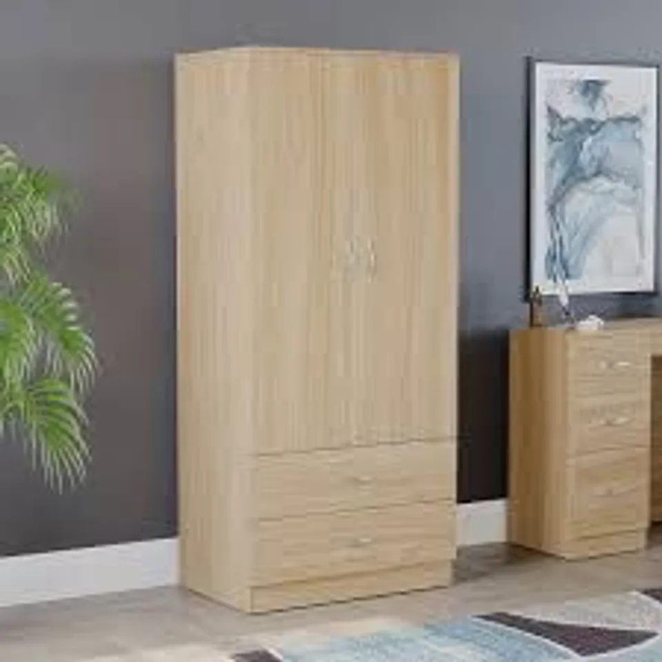 BOXED VIDA DESIGNS RIANO 2 DOOR 2 DRAWER WARDROBE - PINE (2 BOXES)