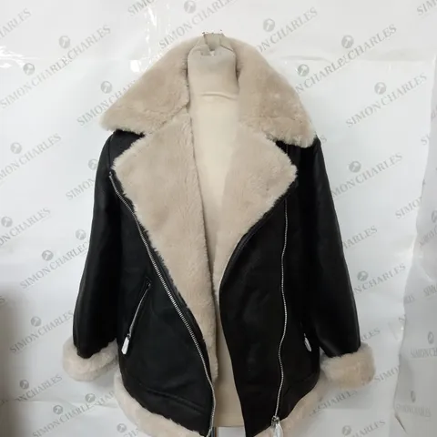 MNG SHEEP SHIN JACKET WITH FAUX LEATHER IN BLACK - EUR XS