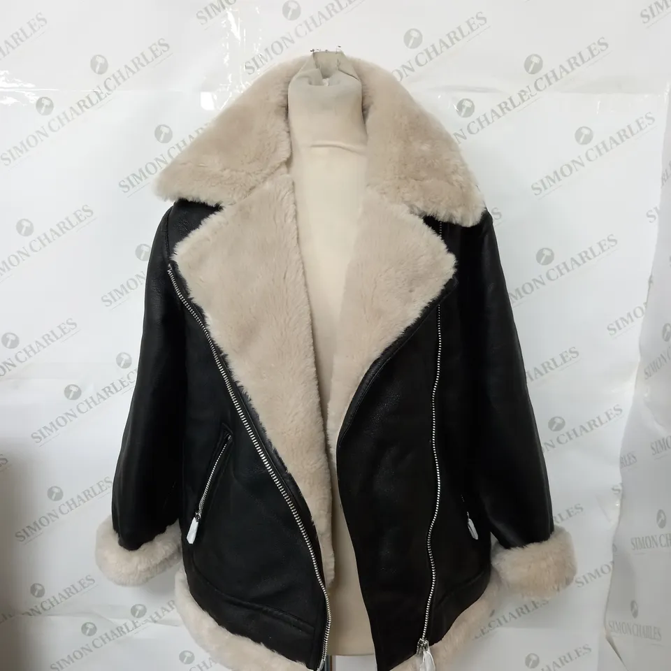 MNG SHEEP SHIN JACKET WITH FAUX LEATHER IN BLACK - EUR XS 