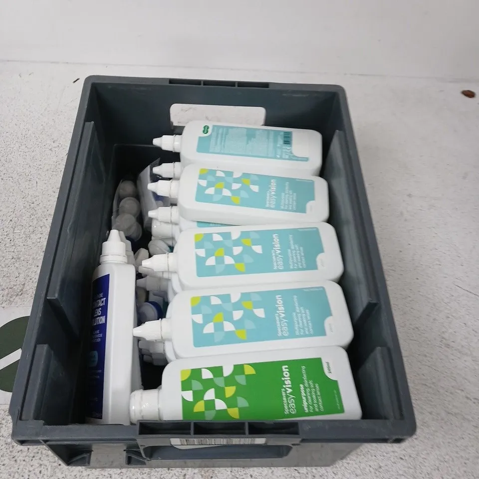 APPROXIMATELY 20 ITEMS INCLUDING EYE DISINFECTANT, CONTACT LENS SOLUTION 