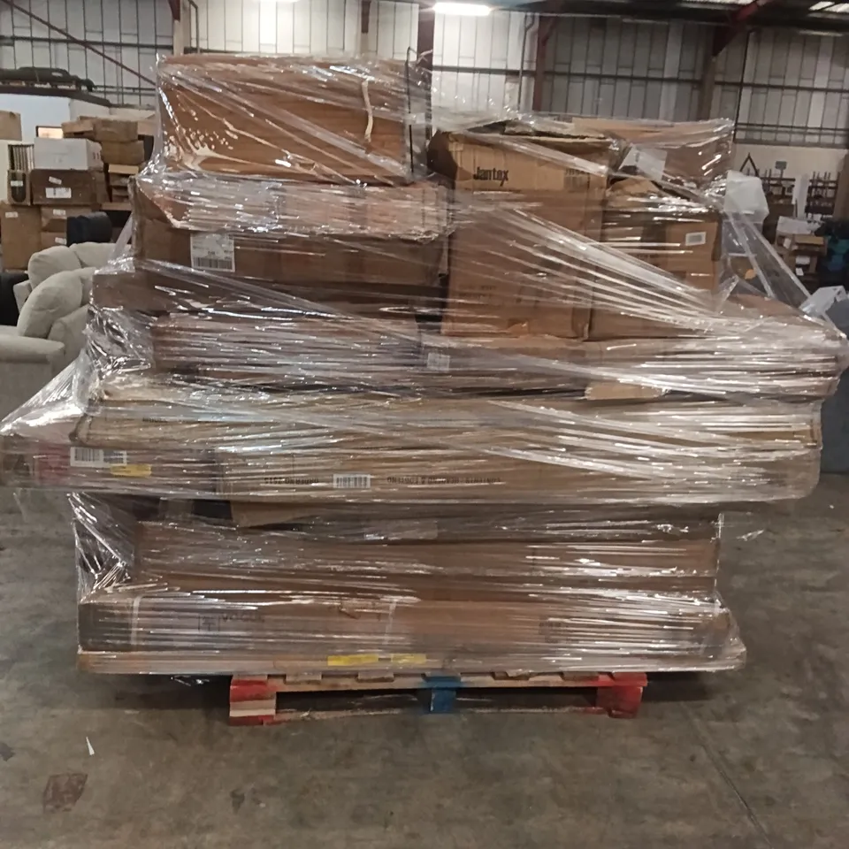 PALLET OF ASSORTED CATERING / FURNITURE ITEMS INCOMPLETE INCLUDING, JANTEX MOP BUCKET 30L, CLOTHING BASKET, GARDEN GREENHOUSE