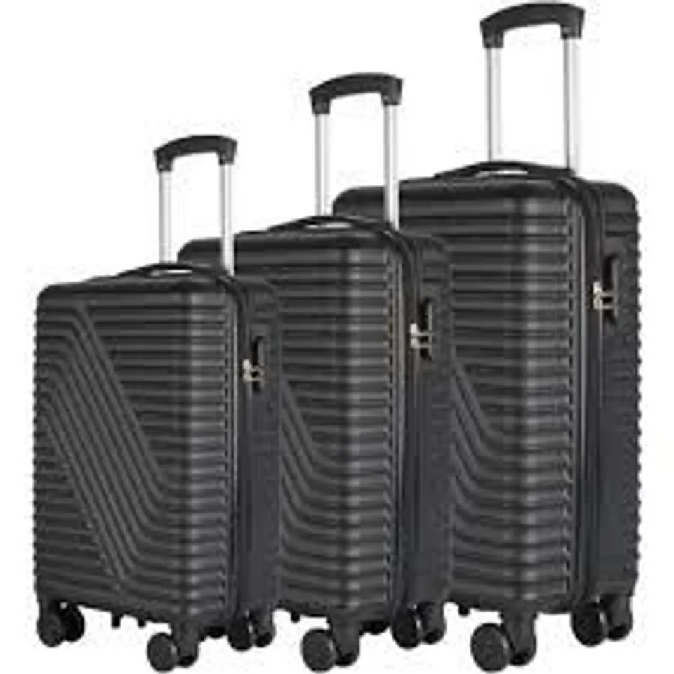 BOXED NEO SET OF 3 BLACK HARD SHELL LUGGAGE SUITCASES (1 BOX)