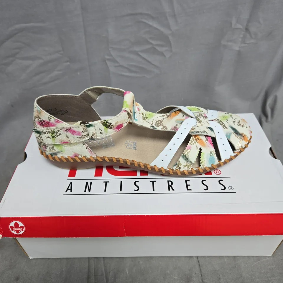 RIEKER FARBE MULTI COLOUR SANDALS SIZE 39 BOXED