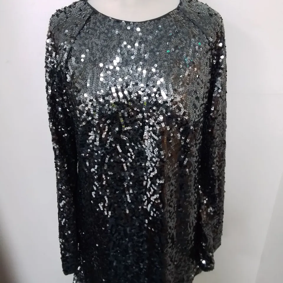 H&M BLACK SEQUIN LONG SLEEVE DRESS - EUR M