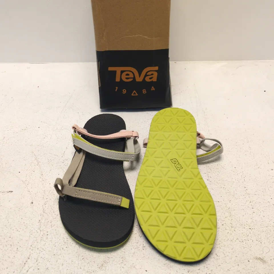 TEVA WOMEN'S SANDALS – MULTI-STRAP, BLACK FOOTBED WITH LIME-GREEN SOLE