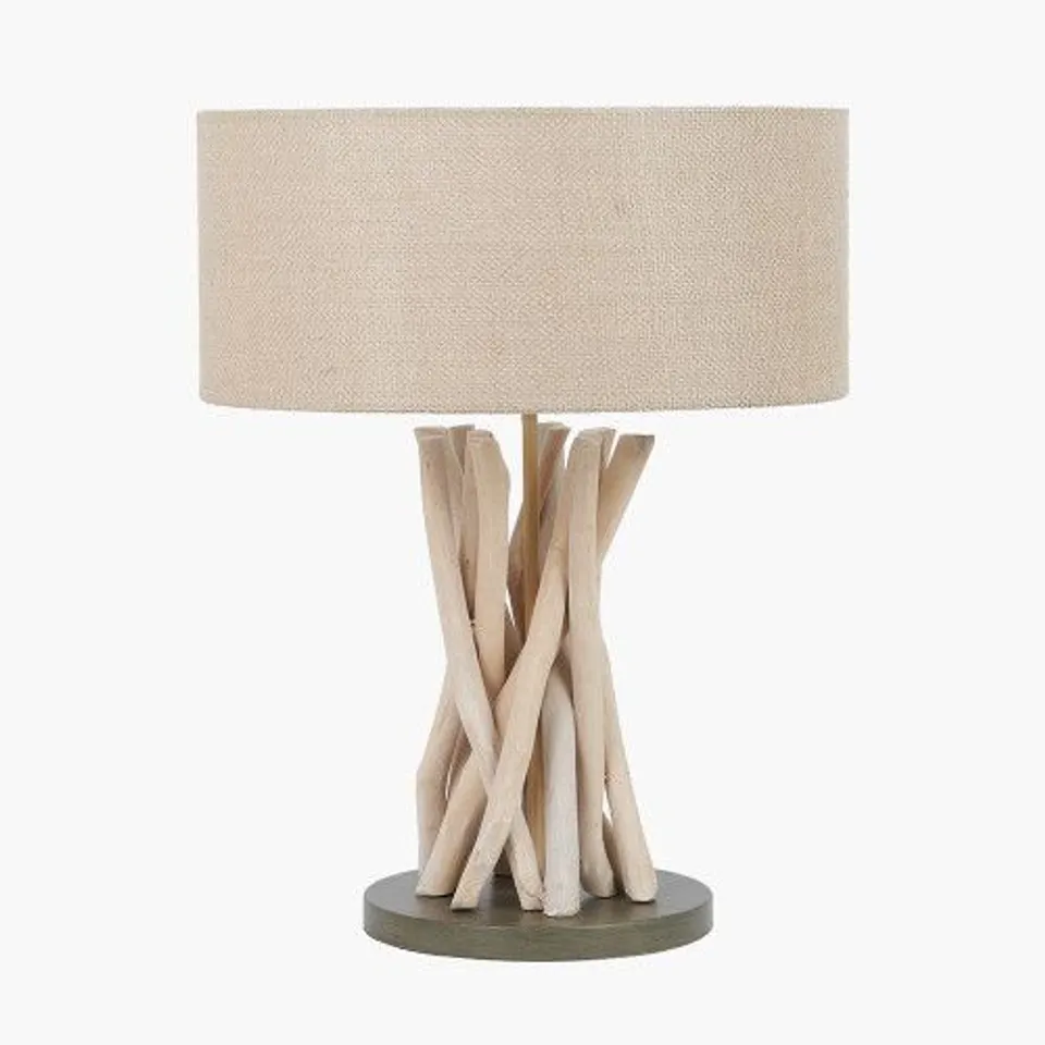 BOXED DERNA DRIFT WOOD & NATURAL JUTE TABLE LAMP
