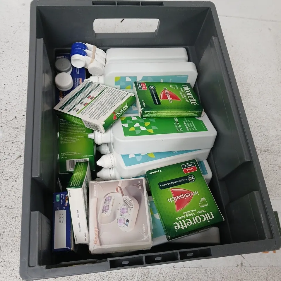 APPROXIMATELY 20 ITEMS INCLUDING NICOTINE PATCHES AND EYE DISINFECTANT 
