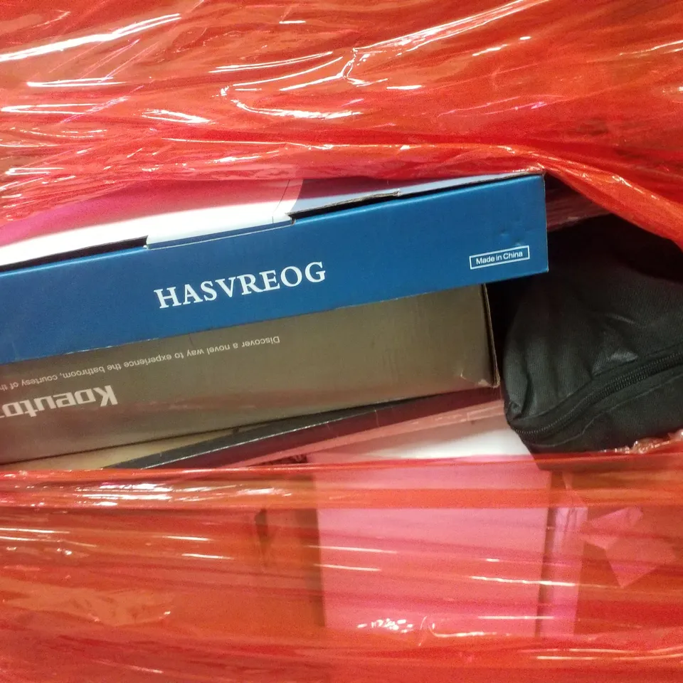 PALLET CONTAINING ASSORTED PRODUCTS INCLUDING MOBILITY STEP STOOL, NON-STICK PIZZA MAKER, WATER PURIFIER, RUG & BAMBOO FRAME LETTER CATCHER