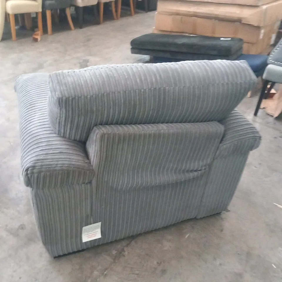 DESIGNER GREY CORDED FABRIC ARM CHAIR 