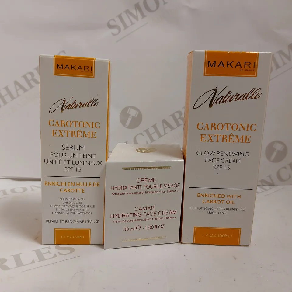 3 MAKARI ITEMS TO INCLUDE CAVIAR HYDRATING FACE CREAM, GLOW RENEWING SERUM AND FACE CREAM