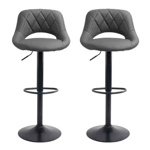 BOXED NEO 2 X MILAN MATT BLACK LEG GAS LIFT HEIGHT ADJUSTABLE SWIVEL FAUX LEATHER KITCHEN PADDED SEATS BARSTOOLS - GREY (1 BOX)