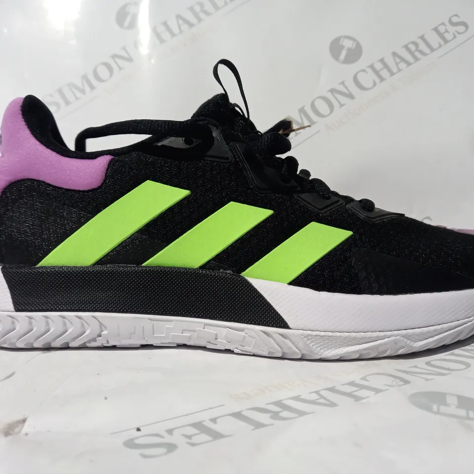 PAIR OF ADIDAS SOLEMATCH CONTROL SHOES IN BLACK/GREEN/PURPLE UK SIZE 8.5
