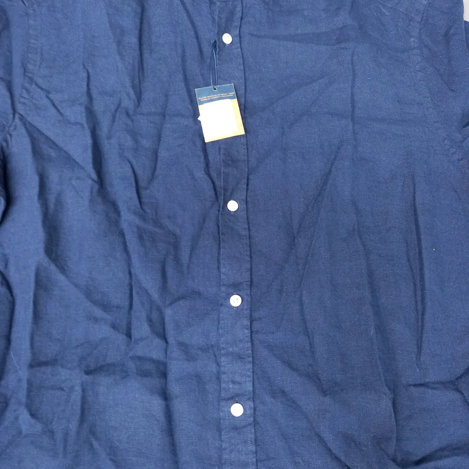 CHARLES TYRWHITT PURE LINEN SHORT SLEEVE SHIRT IN NAVY SIZE XL