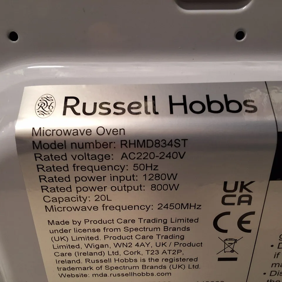 RUSSELL HOBBS MICROWAVE OVEN RHMD834ST – 800W, 20L