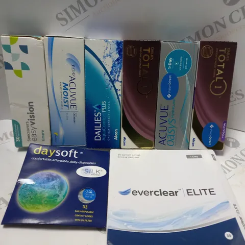 BOX OF APPROX 25 ASSORTED CONTACT LENSES AND CONTACT LENSE SOLUTIONS