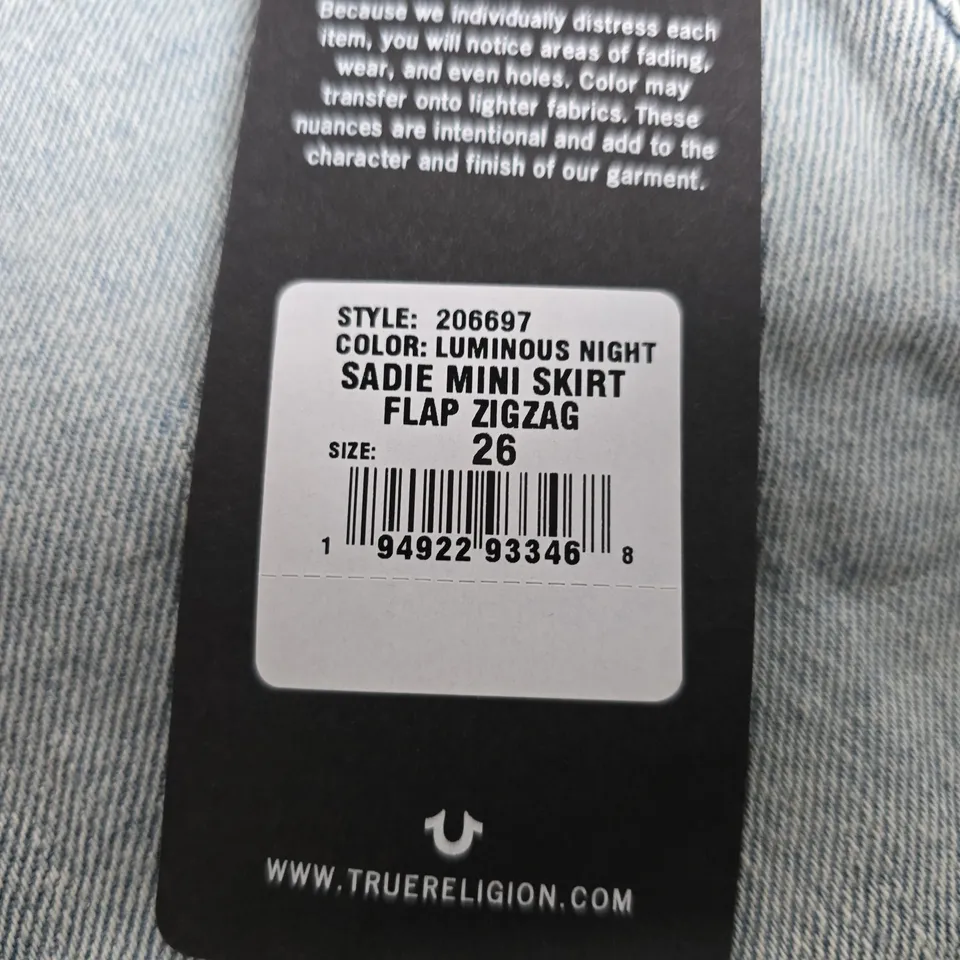 TRUE RELIGION SADIE MINI SKIRT FLAP ZIGZAG – SIZE 26