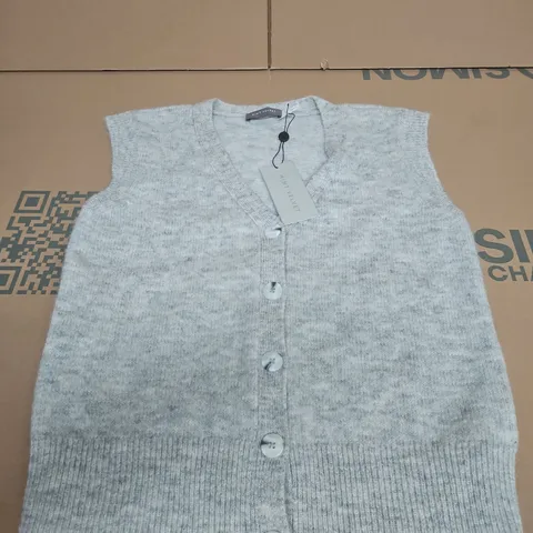 MINT VELVET GREY SLEEVELESS SCARF-KNIT CARDIGAN – SIZE S