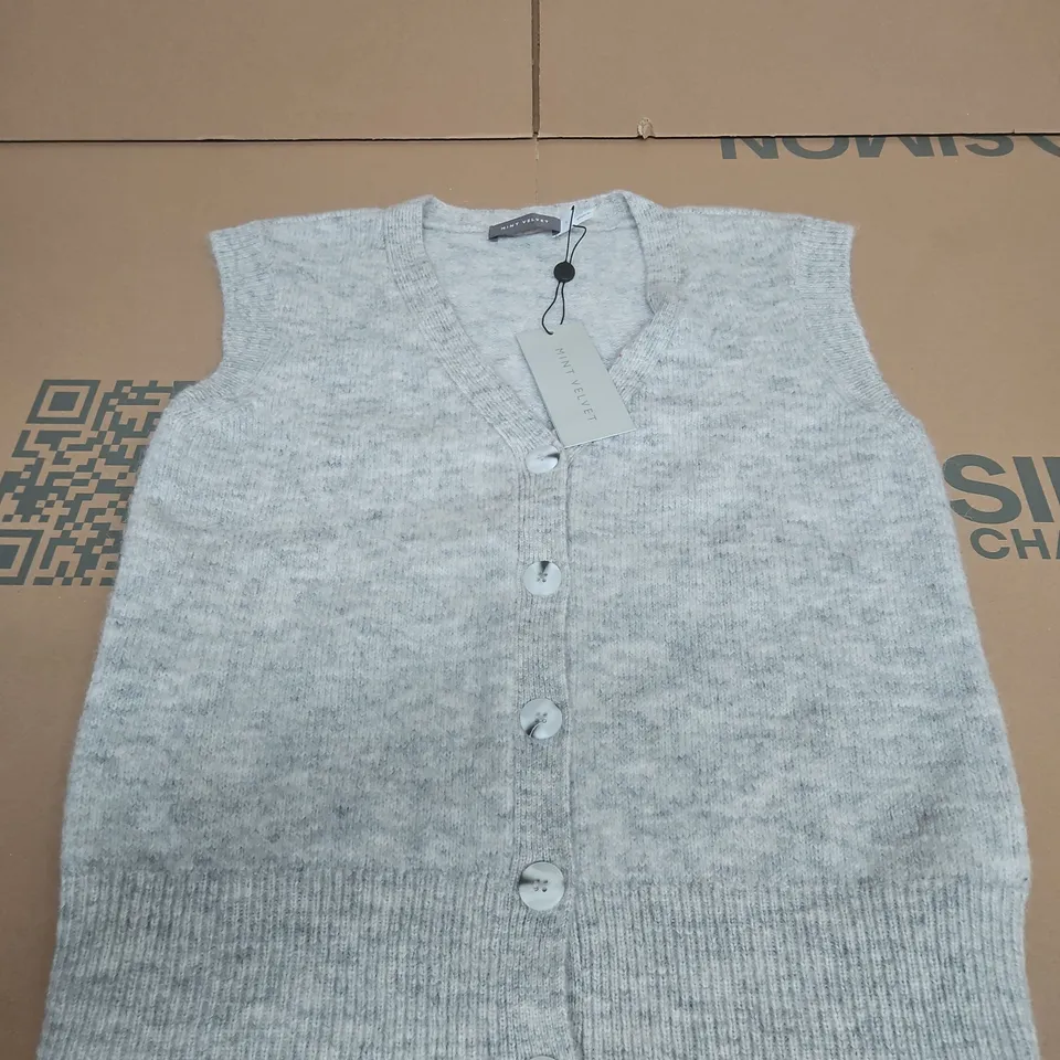 MINT VELVET GREY SLEEVELESS SCARF-KNIT CARDIGAN – SIZE S