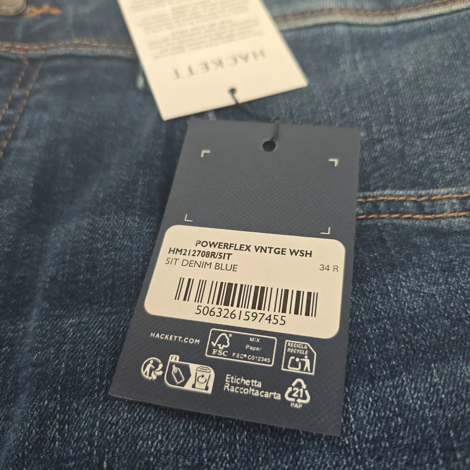 HACKETT LONDON POWERFLEX VINTAGE WASH JEANS – DENIM BLUE, UK 34R