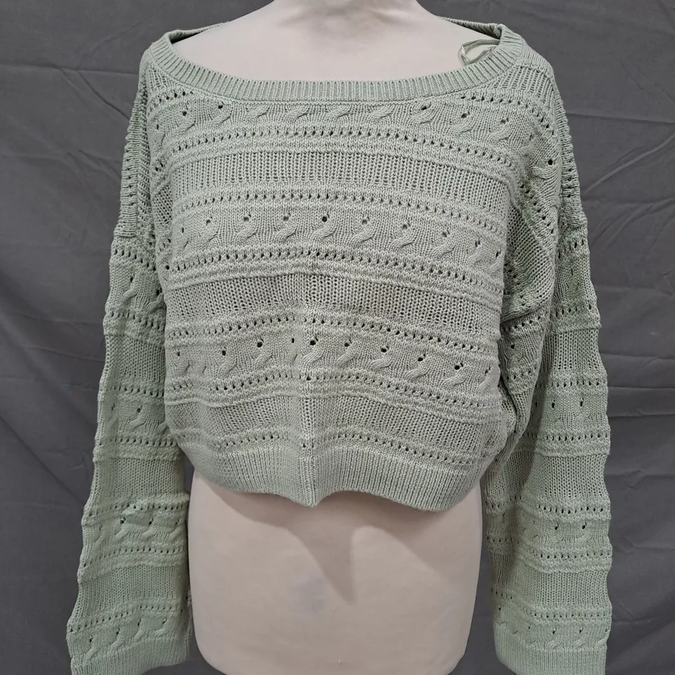 HOLLISTER LONG SLEEVE KNITTED TOP IN GREEN SIZE SMALL
