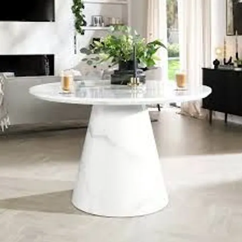 BOXED ACCORTO ROUND DINING TABLE, 120CM, WHITE MARBLE EFFECT (2 BOXES)