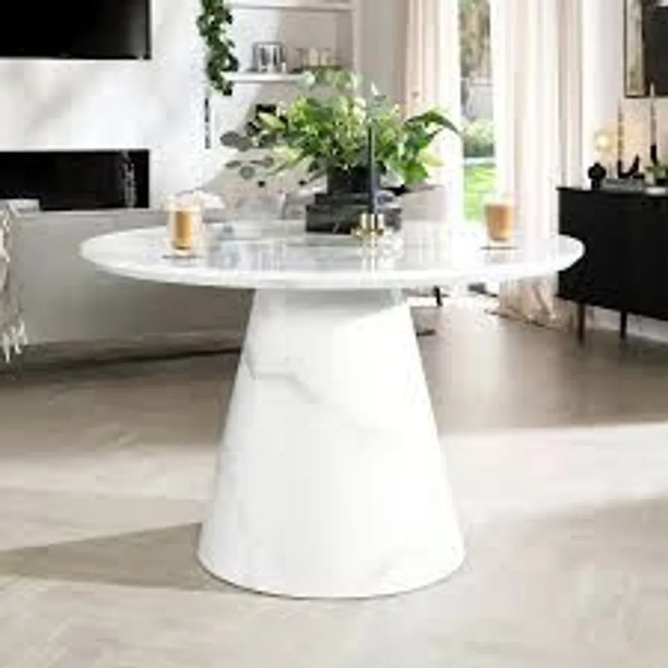 BOXED ACCORTO ROUND DINING TABLE, 120CM, WHITE MARBLE EFFECT (2 BOXES)