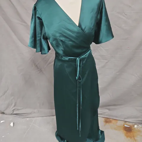 REWRITTEN WRAP DRESS IN FOREST GREEN SIE XS