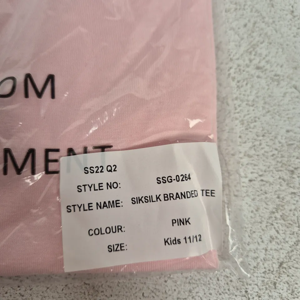 SIKSILK Branded Tee – Pink, Kids 11/12