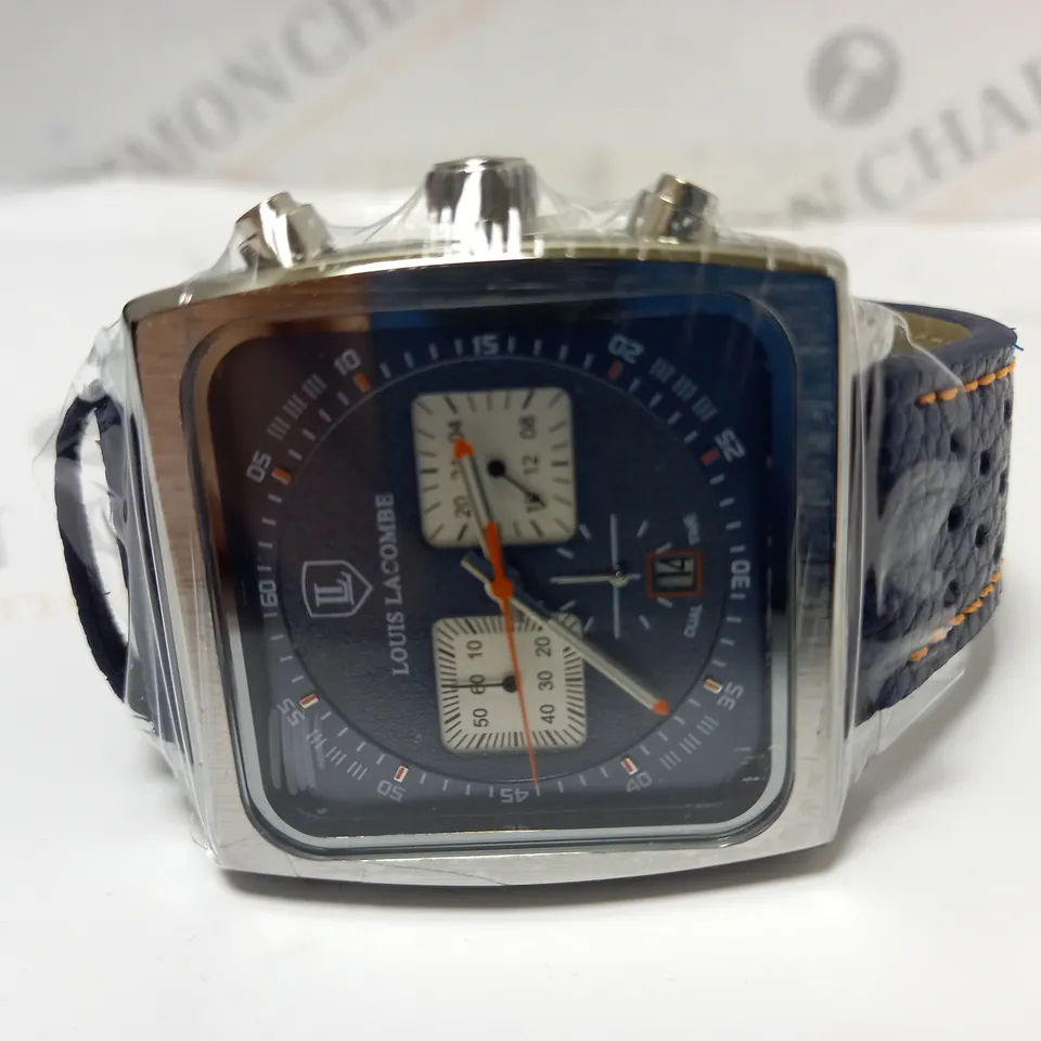 MENS LOUIS LACOMBE WATCH – SQUARE DIAL WITH WHITE SUB DIALS – LEATHER STRAP – 3ATM – HAND ASSEMBLED